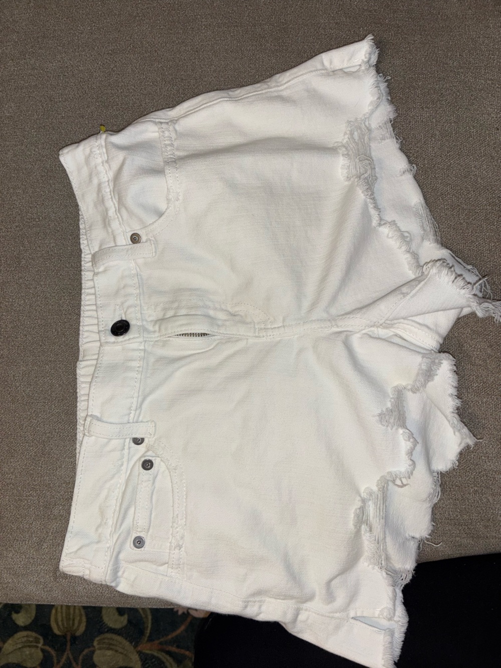 aerie White Denim Frayed Hem Shorts